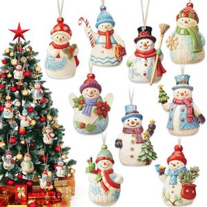 Menkxi 27 Pcs Snowman Decorations 2D Wooden Christmas Ornaments Set Snowman Figurines Decorations with 11.8 Inch Ropes for Christmas Tree Decorative Hanging Ornaments