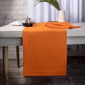 D'Moksha Homes Orange Table Runner 14 x 60 Inch - Faux Linen Table Runner - Wrinkle Resistant, Machine Washable Ideal for Dresser, Coffee Tables, Spring, Easter - 100% Recycled Fabric