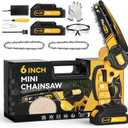 Mini Cordless Chainsaw, 6 Inch Electric Chain saw, Battery Chainsaw with Safety Lock for Wood Cutting,Chain Saw Tree Trimming, Yard, Home and Garden,Gifts for Dad, Husband, GrandpaYellow