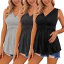 Ekouaer Women's Maternity Tank Tops 3 Packs Sleeveless Nursing Tops V Neck Breastfeeding Shirts Pregnancy Clothes (Large, Black / Dark Grey / Light Grey(3pcs))