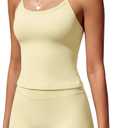SUUKSESS Women 2 Piece Workout Sets High Waisted Tummy Control Biker Shorts Halter Padded Tank Tops (X-Large, Yellow)