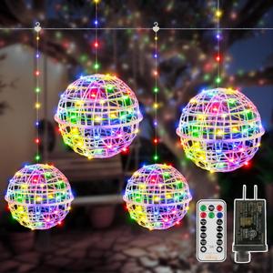 Ollny Christmas Lights Outdoor 4Pack 7.87inch, Multicolor 200 LED Ball Light with Plug in Remote, 8 Modes IP67 Waterproof Connectable Sphere Tree Lights for Indoor House Yard Garage Decorations