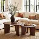 Honyee Nesting Coffee Table Set of 2, Modern Walnut Wood Veneer Coffee Table and Side Table Set for Living Room, Small End Table Set with Flexible Use and Space-Saving Design