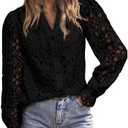 MASCOMODA Womens Tops Dressy Casual Fall Puff Long Sleeve Eyelet Button Shirts V Neck Lace Embroidered Hollow Out Work Blouse, Size XL