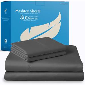 Ashton Sheets 100% Egyptian Cotton Sheets Twin Size - 3 PC 800 High Thread Count Egyptian Cotton Twin Size Bed Sheets Set (Dark Grey), Soft, Cooling, 16" Deep Pocket Sateen Weave Luxury Hotel Bedsheet
