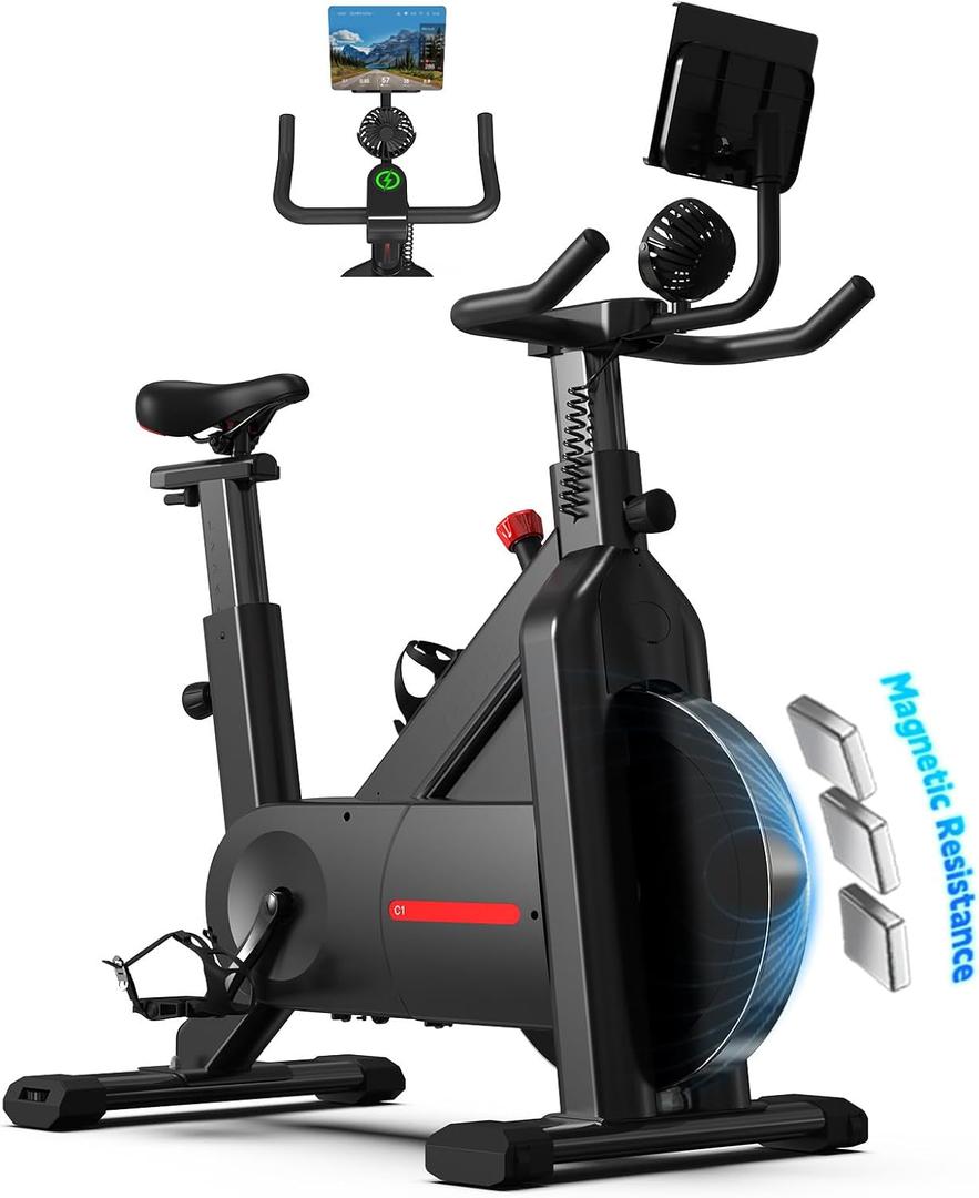 Yesoul Black Exercise Bike for Home,Smart White Cycling Bike Magnetic Stationary Bike, Low Noise Indoor Cycling Bike for Home Gym Electric Stationary Bike with Tablet Mount & Comfortable Seat Cushion for Women Apartment Workout Bike for Fitness