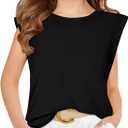 Haloumoning Girls Cap Sleeve Tops Summer Crewneck Tank Tops Cute T-Shirt Blouse 5-14 Years (13-14, Black)