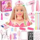 KUBUSFLY 44Pcs Hair Styling Doll Head Toys for Girls, Kids Makeup Hair Salon Pretend Play Styling Kit with Hairdryer, Straightener, Beauty Hair Toy Christmas Birthday Gift for Toddler Girls 3 4 5 6+