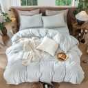 MooMee Gingham Duvet Cover Set 100% Washed Cotton Linen Like Textured Breathable Durable Soft Comfy Modern Checkered Design (Northern Droplet Grey Gingham, Queen 90"x90")