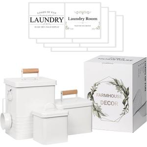 3-Set Laundry Room Organization and Storage | Modern Farmhouse Laundry Room Decor | Laundry Container for Organizing Laundry Pods, Laundry Powder, Dryer Sheets, Dryer Balls, Cream White