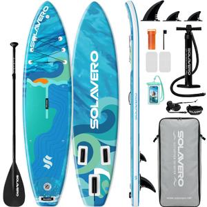 SOLAVERO Stand Up Paddle Board, 11‘ Inflatable SUP Supports 500LB - Wide Stable Board with Non-Slip EVA Deck for Adults & Youth of All Skill Levels