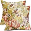 Fall Pillow Covers 16x16 Inch Set of 2 Autumn Burnt Orange Pumpkin Maple Leaf Print Decorative Throw Pillowcases Outdoor Rustic Farmhouse Seasonal Cushion Cases Decor for Sofa Couch Bed