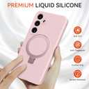 for Galaxy S25 Case with Stand, Slim Liquid Silicone Phone Cases for Samsung Galaxy S25 Compatible with MagSafe, Full Camera Protection Magnetic Kickstand Cover Case for Samsung S25, Pink