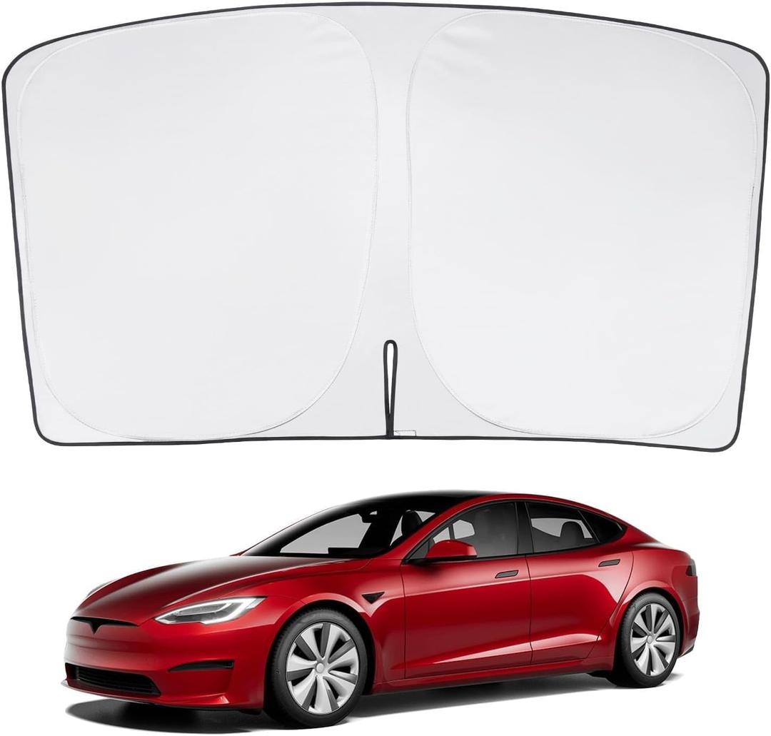 BASENOR 2025-2021 Tesla Model S Windshield Sunshade [UV Protection] Foldable Heat Insulation Sun Shade Front Window Cover for Model S Accessories