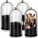 Acellegic 4 Pack Makeup Brush Holder with Lid 360° Rotating Cosmetic Organizer with 3 Compartments Dustproof Beauty Brush Storage for Vanity Bathroom Countertop(Black)
