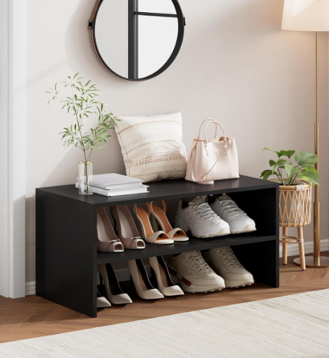 2-Tier Stackable Shoe Rack, Holds 6-9 Pairs, 24.6 Inch, Matte Black
Wooden 2-Shelf Shoe Organizer, Freestanding Shoe Storage Stand with Upgraded Stability, Fits Closet, Entryway, Office, Dorm