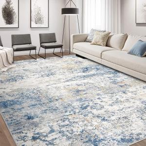 DMOYEST Area Rug Living Room Rugs - 10x12 Abstract Large Soft Indoor Washable Rug Neutral Modern Low Pile Carpet for Bedroom Dining Room Farmhouse Home Office - Blue