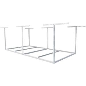 FLEXIMOUNTS 4x8 Overhead Garage Storage Rack without Decking, Garage Storage Organization System, Heavy Duty Metal Ceiling Storage Racks, 600lbs Weight Capacity, White