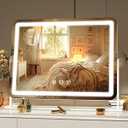 Hasipu Vanity Mirror with Lights, 16" x 12" LED Makeup Mirror, Light up Mirror with 10X Magnification, Smart Touch 3 Colors Dimmable, 360° Rotation (White)