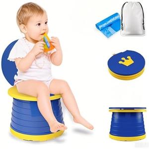 Portable Potty Seat, Toddler Folding Training Toilet Chair Kids Travel Foldable Potty Indoor Outdoor with Storage Travel Bag Blue