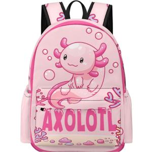 Axolotl Backpack for Girls, 16.5 Inch Axolotl Theme Bookbag with Adjustable Straps, Large Capacity School Cartoon Backpack