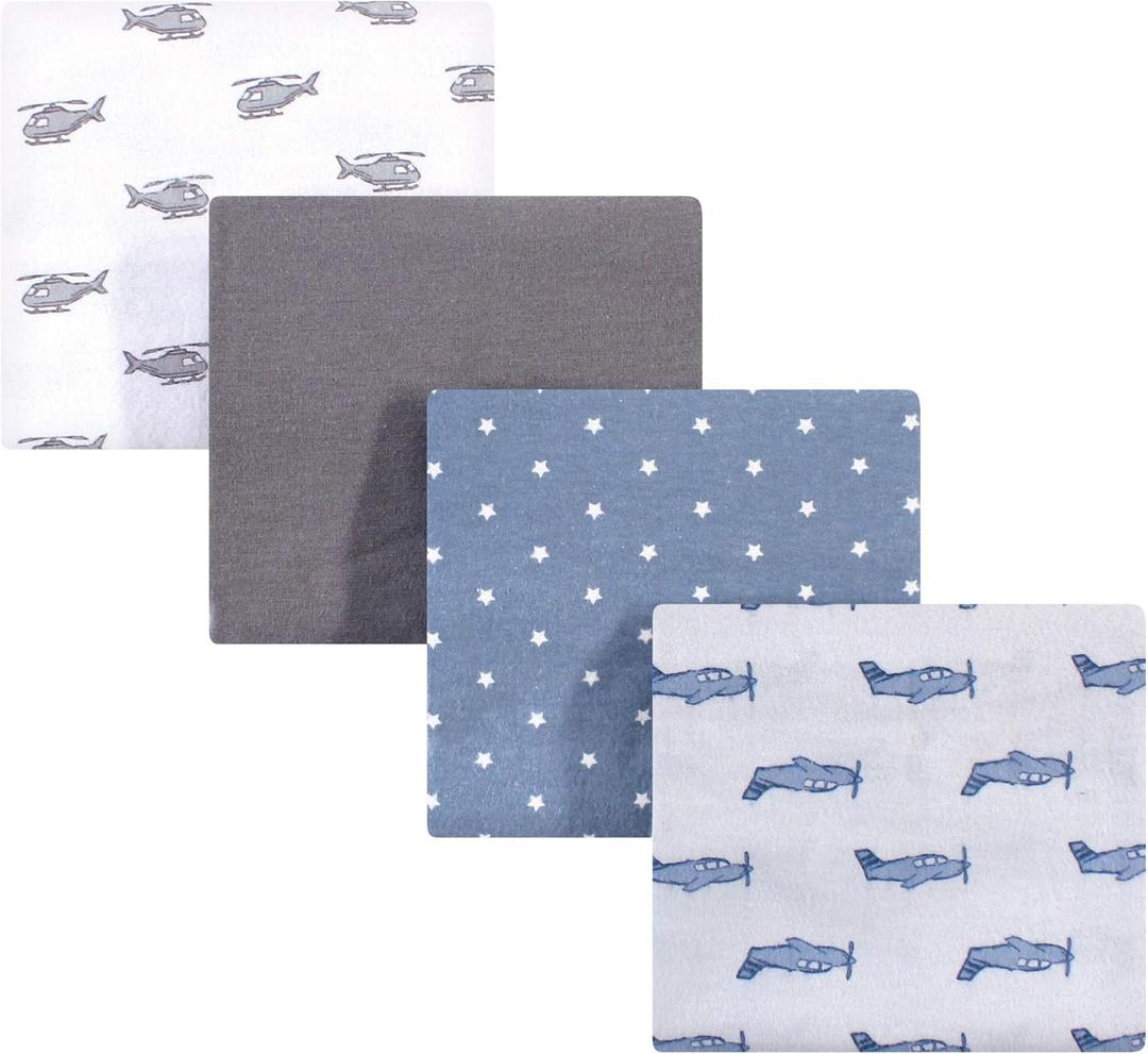 Hudson Baby Unisex Baby Cotton Flannel Receiving Blankets, Airplanes Helicopters, One Size