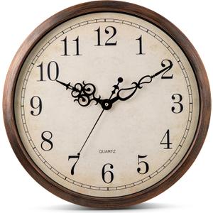 Bernhard Products Vintage Brown Wall Clock Silent Non Ticking 18 Inch Extra Large Quality Quartz Battery Operated Round Decorative Easy to Read for Home Kitchen Living/Dining Room Bedroom Office