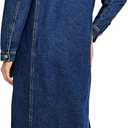 Womens Classic Jean Jacket Plus Size Loose Long Sleeve Button Down Denim Trench Coat (Blue, XL)