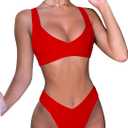 Sexy Bikini Sets for Women V Cut Cheeky Thong Bottom V Neck Adjustable Straps Swimsuit 2 Pieces Bathing Suit, Medium