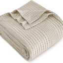 PHF Lightweight Waffle Weave Blanket Twin Size, Breathable & Ultra Soft, 66"x 90" Soft & Cozy Thin Blanket, Perfect for Summer & Hot Sleepers, Bed, Home Decor - Natural