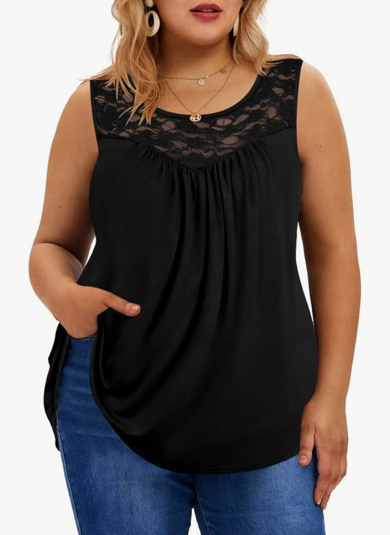 TIYOMI Plus Size Floral Tank Tops for Women Sleeveless Shirts Summer Tunic Tank Tops Flowy Camisoles 3XL Black