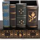 Tosnail Decorative Pen Holder with Storage Drawer, Wooden Pencil Holder Organizer, Antique Library Books Design Pen Cup Caddy, Desk Organizer for Office Supplies, Countertop, Desk, Table Accessory