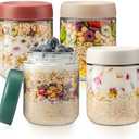 DIMBRAH Overnight Oats Containers with Lids,16oz Glass Jars with Lids - Set Of 4, Practical Oatmeal Container to Go, Chia Seed Pudding Jars, Baby Food Containers
