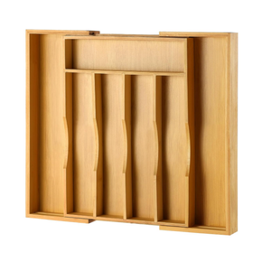 Expandable Bamboo Kitchen Drawer Organizer for Cutlery and Utensils, Adjustable Bamboo Wood Cutlery Tray in Drawer for Flatware and Silverware in Kitchen, (Natural) (7 Slots Expandable)