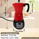 Electric Moka Pot with Detachable Base Aluminum Espresso Maker 10oz 6 Cup 300ml Red Italian Coffee Maker for Kitchen Home 110V