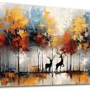 Lapremoly Large Canvas Wall Art For Living Room Wall Decor For Bedroom Modern Office Decorations Textured Abstract Wall Pictures Elk Forest Landscape Paintings Canvas Art Prints Home Decor Artwork, 40"L x 20"W, Elk Forest Landscape Painting