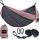 Kootek Camping Hammock 500 lbs Capacity, Portable Hammocks with Tree Straps & Attached Carry Bag, Camping Essentials Gear, Perfect for Outside Indoor Hiking Beach Backpack Travel (Large, Charcoal Rose)