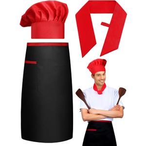 3 Pcs Hibachi Chef Hat Hibachi Costume Accessories Halloween Teppanyaki Chef Hat with Adjustable Hachimaki Tie Apron Baker Tie for Men Women