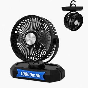 10000mAh Battery Operated Fan Portable - 6 Inch Camping Fan - with LED Lantern - Camping & RV - 5 Speeds High-Velocity Airflow - Travel Beach Fishing Outdoor Tent Fan
