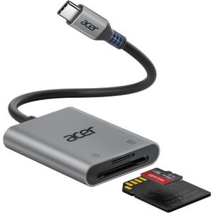 Acer SD Card Reader USB C, Dual Slots Type C to Memory Card Reader, Aluminum Micro SD Card Camera Adapter for MicroSD, SDHC, SDXC, Compatible with iPhone17/16/15, MacBook Neo/Pro/Air, iPad, Laptop (Grey)