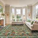Deerly Green Washable Floral Rugs 8x10 Large Vintage Boho Non-Slip Living Room Carpet Soft Low Pile Thin Bedroom Floor Mat Indoor Home Decor for Dining Room Playroom Nursery Farmhouse, Green/Multi