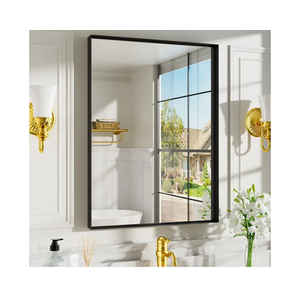 Black Vanity Wall Mirror, 22x 30 Inch Rectangular Bathroom Mirrors for Over Sink, Aluminum Metal Framed Mirror, Tempered Glass, Anti-Rust, Wall Farmhouse Mirrors (Horizontal/Vertical)