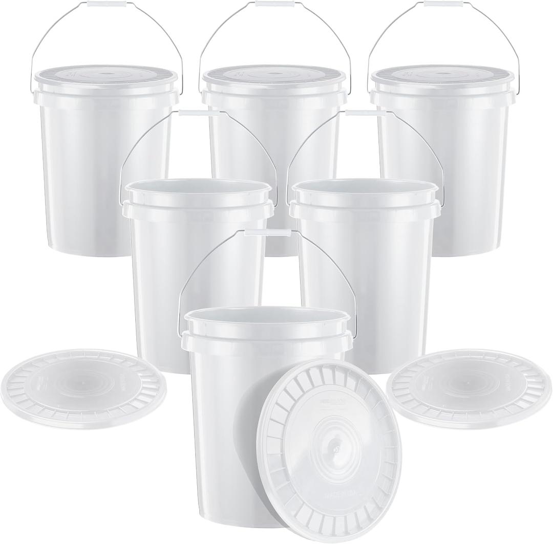 United Solutions 5-Gallon Heavy-Duty Buckets with Snap-On Lids, 6-Pack BPA-Free, Food-Grade Plastic, Multi-Purpose Storage for Home, DIY, and Job Sites White