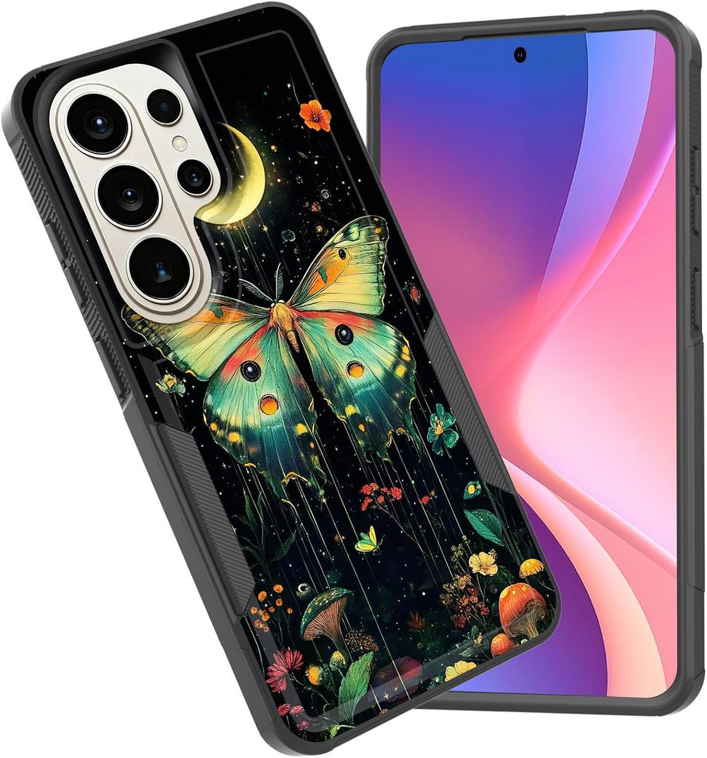 for Galaxy S26 Ultra Case,Dual Layer Heavy Duty Hybrid Shockproof Hard PC Soft Silicone TPU Bumper Protective Case for Samsung Galaxy S26 Ultra 6.9 inch 2026,Butterfly Moon