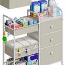2In1 Baby Diaper Caddy Organizers and Storage, 3 Tier Rolling Cart with Dividers and Drawers, Mobile Utility Cart Baby Dresser Clothes Organizer for Changing Table, Crib Nursery, Bedroom (White)