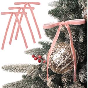 Ribbli Velvet Christmas Tree Bows 24 Pcs Dusty Pink Vintage Wreath Ribbon Bows for Door Garland Home Decor - 5 x 7 Inch, 3/8 Inch Wide