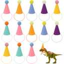 DRANSMIC 12 Pack Mini Party Hats for Stuffed Animals Figures, Tiny Finger Hats for Mini Toys Dinosaur Animal for Birthday Party Decoration Cake Toppers