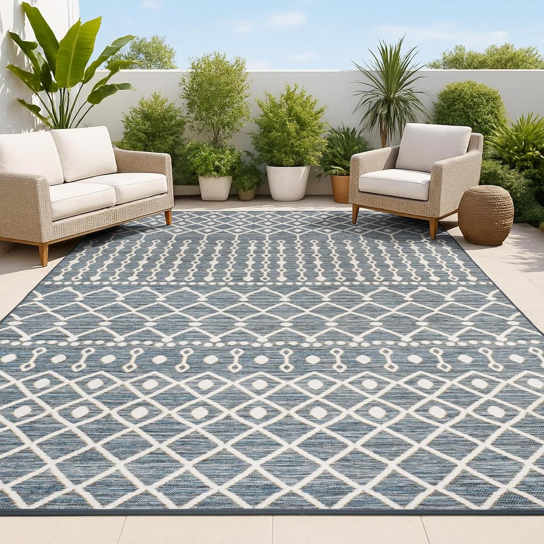 JONATHAN Y Moroccan Reversible Washable Indoor Outdoor Area Rug 3X5 Navy/Cream, Zana Modern Geometric for Backyard, Patio, Porch, Easy-Cleaning, High Traffic, Pet-Friendly, Non-Shedding (SVH110A-3)