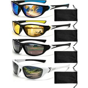 4 Pairs Polarized Cycling Glasses Sports Sunglasses For Men Women | UV 400 Protection Anti Glare Wind And Sand Control For Cycling Baseball Driving Hiking Motorcycle Golf Fishing