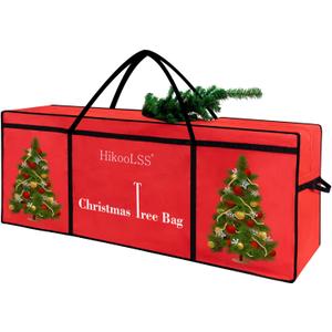 HikooLSS Christmas Tree Storage Bag 12 Ft Tall Tree Container/Holder Heavy Duty Oxford Dual Mesh Pockets,Moistureproof,Extra Large Christmas Tree Box for Big Xmas Tree Wide Opening Red(65X23X27in) (Fit 10-12 Feet)